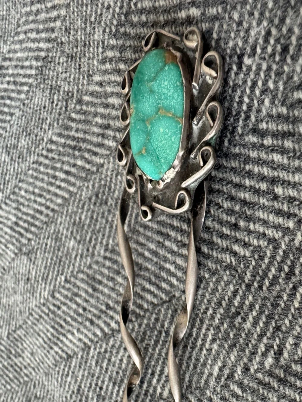 VINTAGE STERLING SILVER AND TURQUOISE HAIR PIN